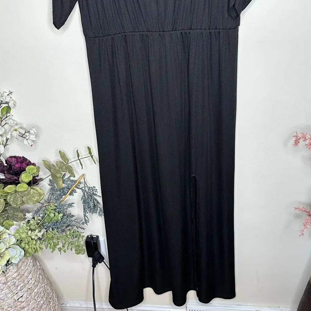 NSR Chloe Ruched Maxi Dress Black {3H52}
